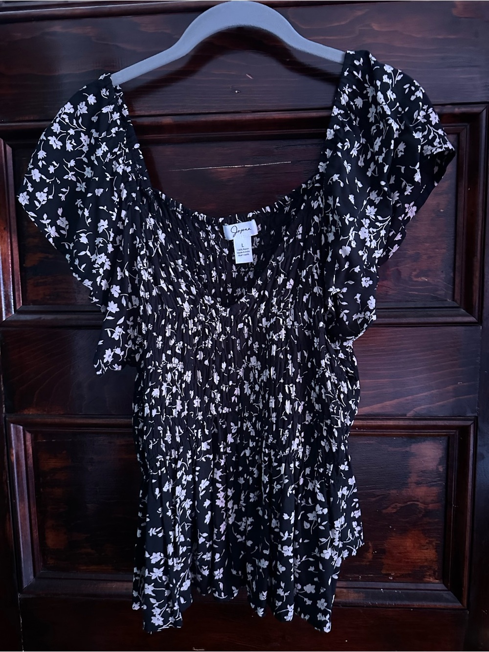 Joie Black White Floral Smocked Flutter Sleeve Blouse